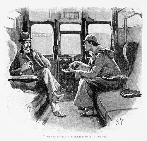 Holmes and Watson in a Sidney Paget illustration for "Silver Blaze", public domain